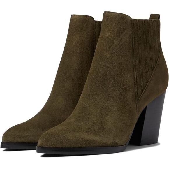 Marc Fisher LTD Mariel Olive Green Suede Ankle Booties Sz 8.5 - Picture 1 of 8